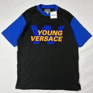 NWT Young Versace Medium black blue cotton T-Shirt New with Tags Y2k Style sz 16
